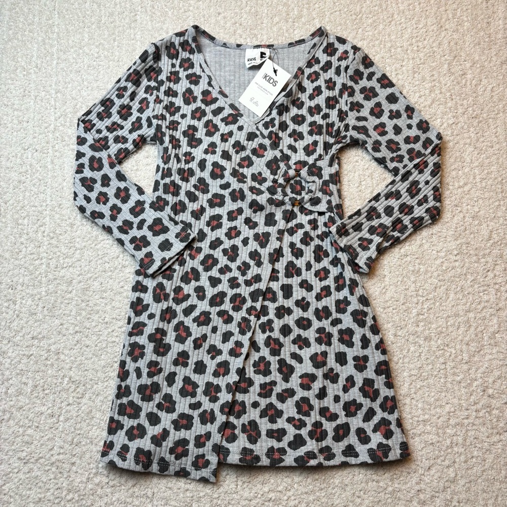 Cotton On Dress Girls 5 Gray Animal Print Long Sleeve Pullover Ribbed